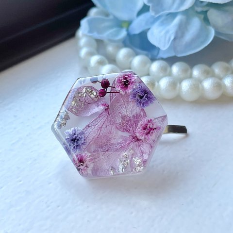 モーヴピンクの紫陽花のポニーフック