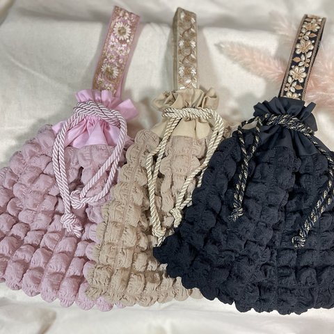 インド刺繍 ポップコーンワンハンドルバッグ(大)