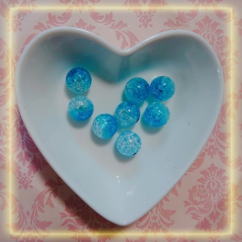 資材★ビーズ★❤アクアブルーと透明のクラック、12mm