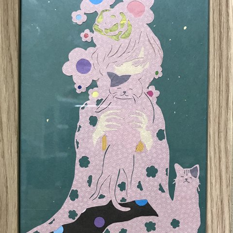 切り絵  女の子とねこ╰(*´︶`*)╯♡