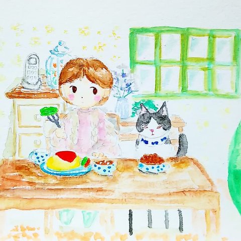 「ピーマン食べない？」「いらにゃい」(原画)ポストカードのみ