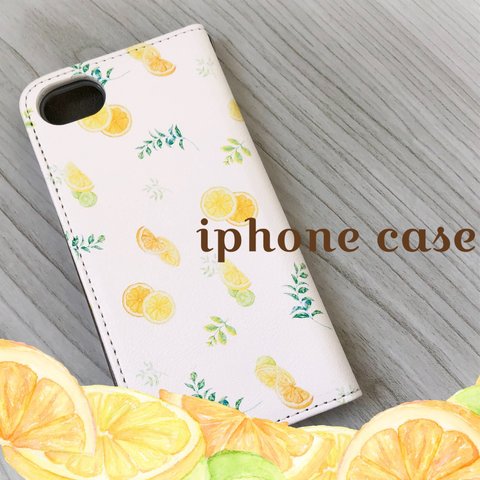 レモンとオレンジの手帳型iphoneケース