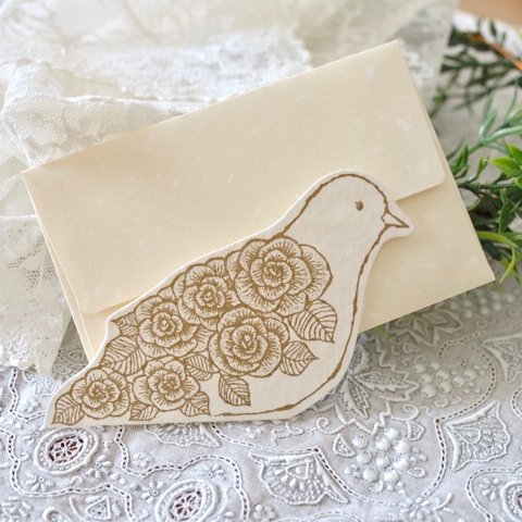 SILK SCREEN PRINT MINI CARD -  ROSE DOVE   2PC SET-