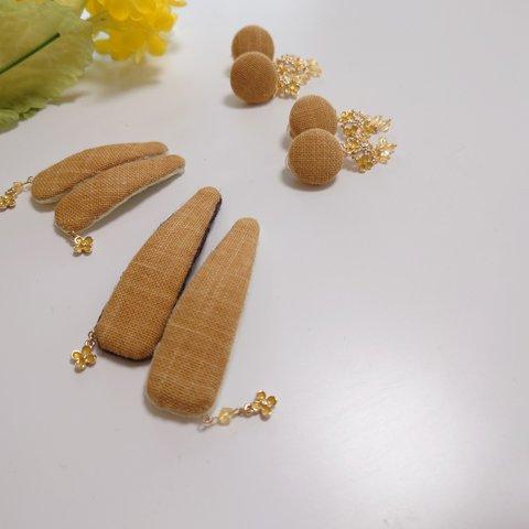 小さなシンプルヘアピン　2個セット　【手捺染・菜の花】