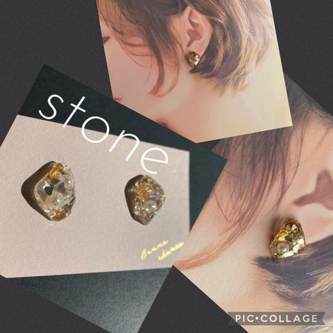 stoneピアス　パール×ミラー