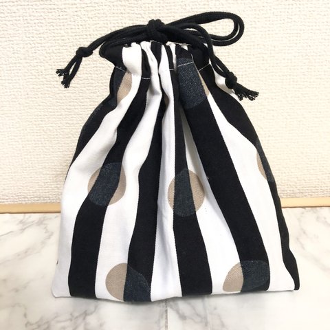 コップ袋【水玉×ストライプ】(ブラック)