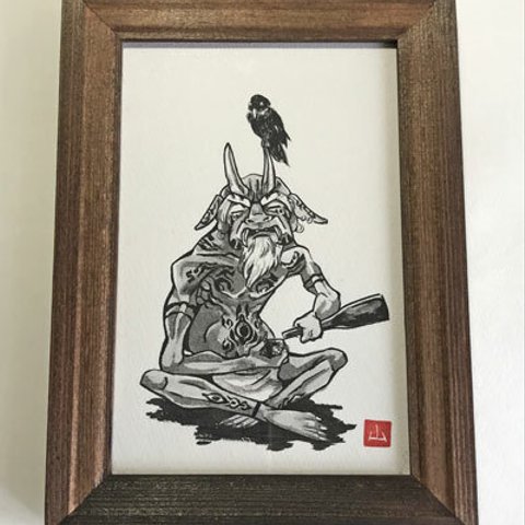 墨絵原画「赤鬼・酔」