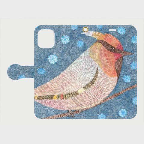 手帳型iPhoneケース/スマホケース《青空の下の赤い鳥》キレンジャク/鳥