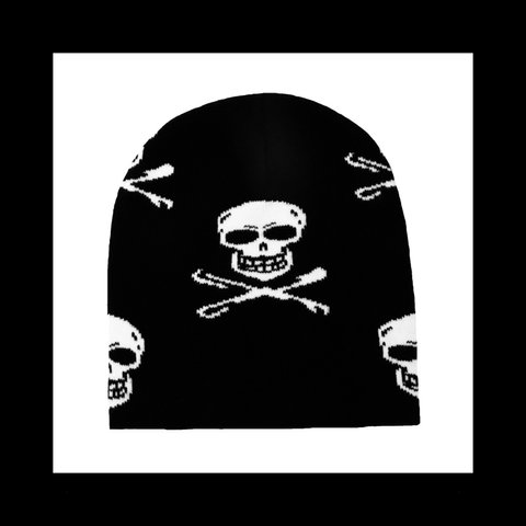 【skull×skull ニット帽 キャップ。】スカル ニットキャップ 黒 ブラック 病みかわいい ゴシック パンク ロック 量産型 ゴスロリ ストリート ユニセックス メンズ  Y2K