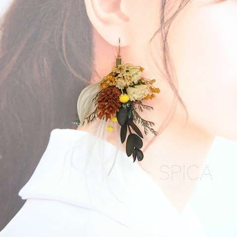 【一点限定】本物のお花のブーケアクセサリー ピアス イヤリング ウェディング ブラウン フラワーピアス