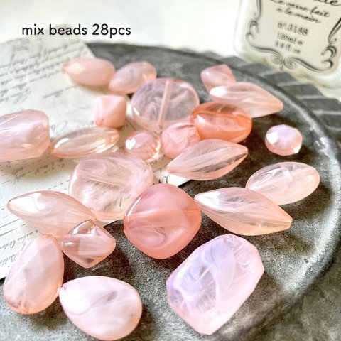 【NEW】28pcs★ beads・mix  coralpink（アクリルビーズ）