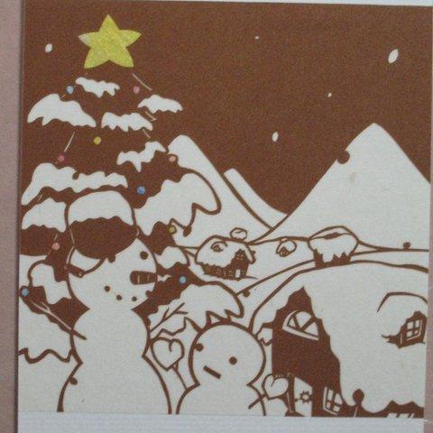 切り絵ポストカード　ホワイトクリスマス