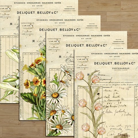 ビンテージ. お花　植物の手帳紙 ❤素材紙セット　