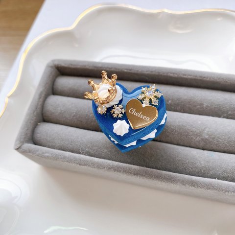 雪の結晶ハートケーキリング💙ネイビー◆リング