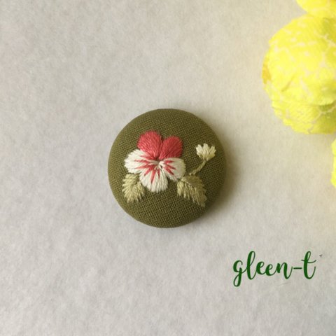 パンジー🌸ミニ刺繍ブローチ(ヘアゴム可) 