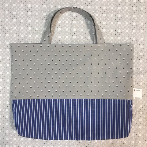 デコレクションズ花柄×ストライプのマチ付きレッスンバッグ　CHECK&STRIPEネームタグ付き