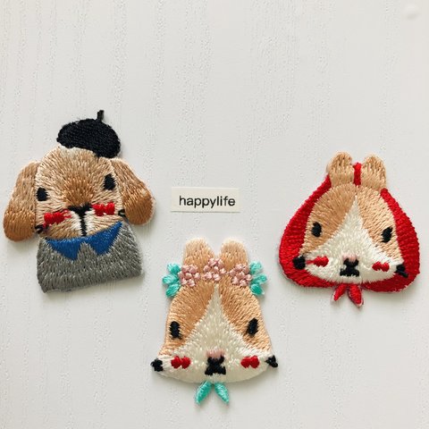 3枚入　可愛い動物たちアイロンワッペン刺繍ワッペン