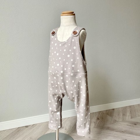 Knit overalls w/ rough dots all-over print／ラフドット柄抜染プリントのベイビーサロペット