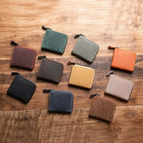 【手のひらサイズの整理整頓革財布】二つ折り財布 TIDY mini l字ファスナー 10色 おすすめ HAW032