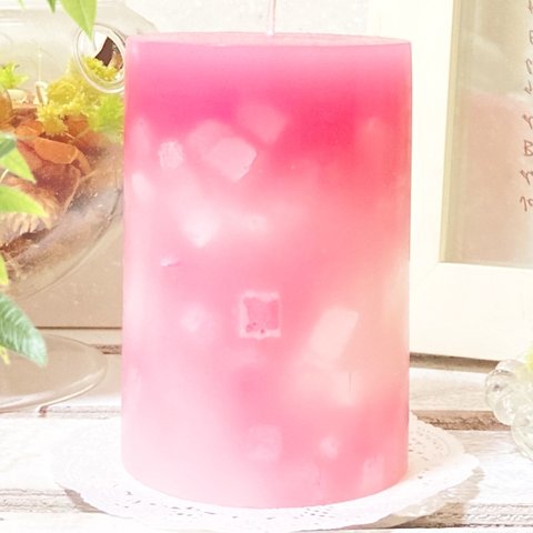 Φ6.7cm×H10cm ペタルキャンドル (ピンク) № 000673 /Gradation Candle 