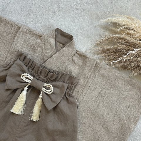 baby hakama   beige × smoky brown ベビー袴 お食い初め 初節句