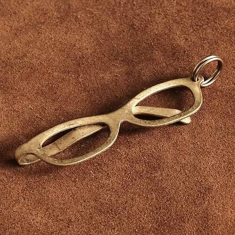 真鍮 メガネデザイン クリップ（Mサイズ）眼鏡 ブラス 真鍮無垢 ソリッドブラス ダブルリング 文房具 キーホルダー ゴールド 真鍮雑貨