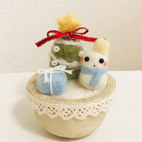 羊毛フェルト　クリスマス　雪だるま(水色)