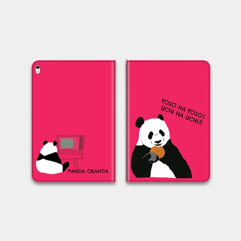 【パンダおかんだ】ピンク　 手帳型タブレットケース　ipad andoroid　対応機種あり