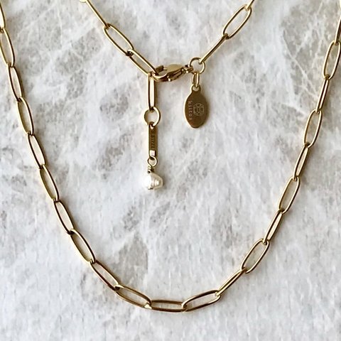 316L サージカルステンレス　淡水パール　付き　オーバルチェーン　ネックレス　▷baroque Pearl stainless oval necklace kiitos ステンレス