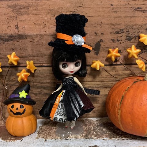  【送料無料】ハロウィン ハット 手編み ドール用 帽子〈黒〉