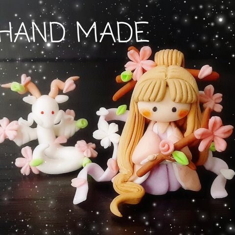 新作 *木花咲耶姫さま* 童話 マスコット ハンドメイド 粘土 人形