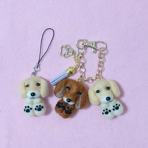 【オーダー】 ミニ犬 ミニチュアダックス ストラップ ハンドメイド 羊毛フェルト