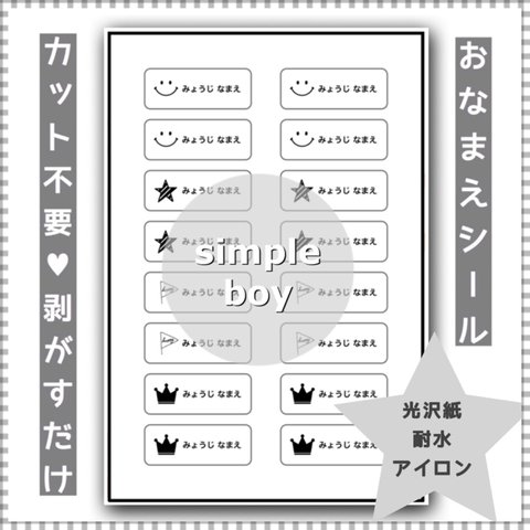 カット不要 剥がすだけ お名前シール 光沢紙シール 16分割 simple  boy