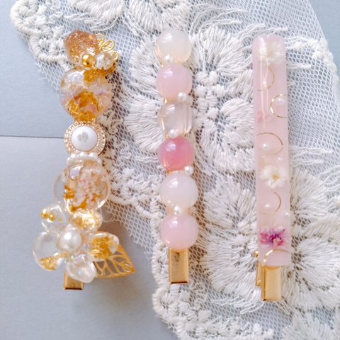 【送料無料】3本セット　花束シリーズ　ヘアクリップ　ピンク系