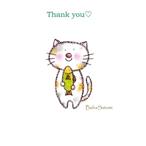 ☆thank youメッセージ入り☆ 色鉛筆画　ポストカード２枚セット