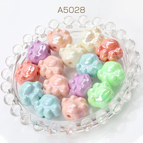 A5028  30個  アクリルビーズ 猫の肉球 メッキ加工 ミックスカラー 16×18mm  3 x（10ヶ）