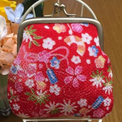  花柄ちりめんがま口財布