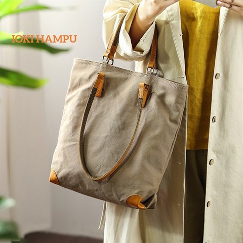 帆布×本革　トートバッグ　持ち手2本　A4が入る　弱撥水　3色　2way　縦型　名入れ　8139#