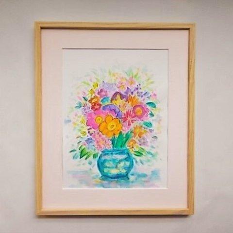 絵画 インテリア 水彩画 額絵 花と花瓶