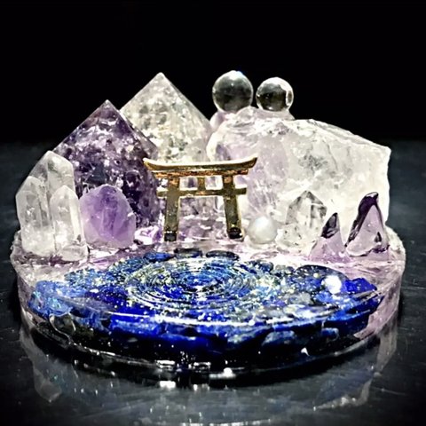 ✨虹の山✨浄化のオブジェ✨オルゴナイト✨鳥居✨ラピスラズリ　アメジスト　水晶