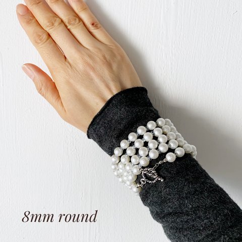 ★3WAY★パールビーズ・ロング＆2連ネックレス＆5連ブレスレッド（Silver/96cm/8mm round beads）
