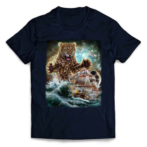 半袖Tシャツ 船を襲う 豹 ヒョウ  海 雷 嵐 by FOX REPUBLIC