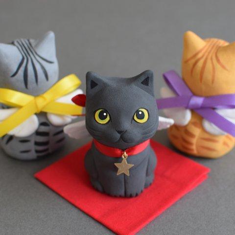 天使になった猫(黒猫・丸目)【受注制作】ご注文前には必ずメッセージで納期をお確かめください