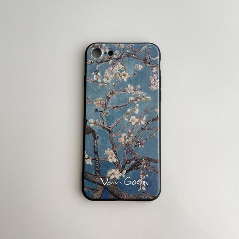 【iPhone15〜7機種対応】花咲くアーモンドの木の枝　ゴッホ　油絵風　スマホケース