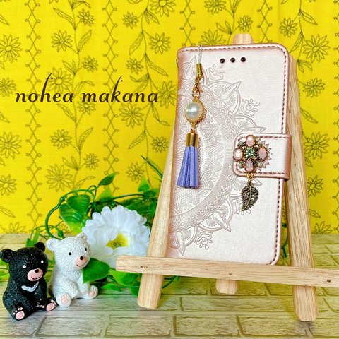 《makana》【ガラスフィルム付き】iphone手帳型ケース☆シャンパンピンク