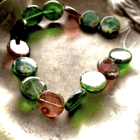 JIRI primitive special line【1連14コセット】JIRI＊IVANA#czech beads#チェコビーズ　round14㍉　green＊pink/picasso