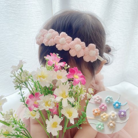 ぷっくりお花のヘアバンド