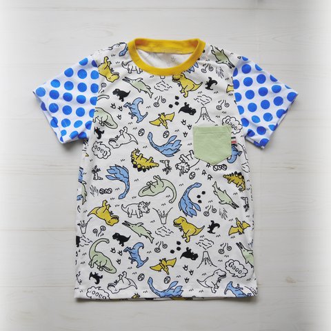 size70〜140☆恐竜の水玉Tシャツ【受注生産】