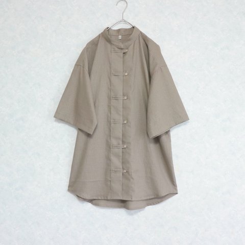 ［受注生産］ 【サイズ2】コットンリネン 四角ボタンカンフーシャツ