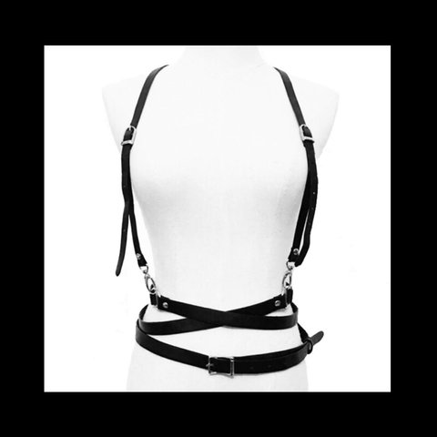 再販【harness_PU Leather ベルト。】﻿ハーネス ベルト レザー ブラック 黒 バックル ピープス  ロック ゴシック ダーク パンク 病みかわいい